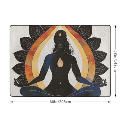 Yoga Meditation Print Flannel Rug 80x58 inch, Soft Non Shedding Memory Foam Floor Mat Warm Noise-Reducing Area Carpet for Bedroom Dining Room Office