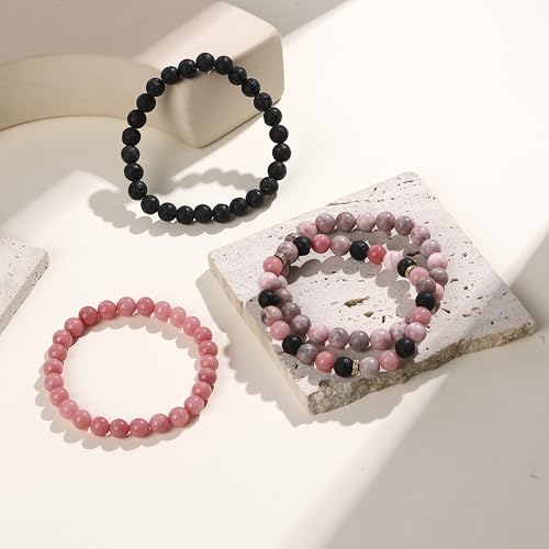 Fengling 4 PCS Beaded Crystal Bracelet for Women 8mm Natural Gemstones Handmade Bracelet for Girls Healing Stretch Bracelets Crystal Jewelry for Women Gifts