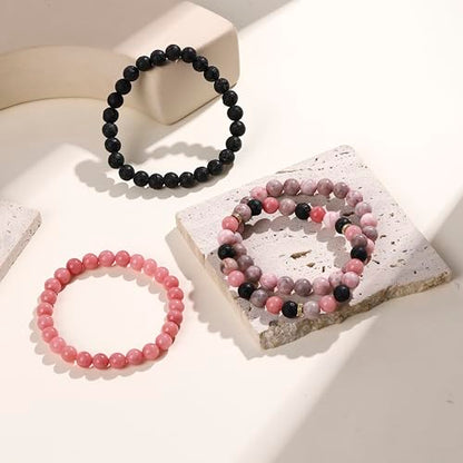 Fengling 4 PCS Beaded Crystal Bracelet for Women 8mm Natural Gemstones Handmade Bracelet for Girls Healing Stretch Bracelets Crystal Jewelry for Women Gifts