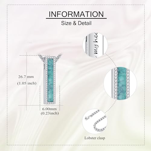 Cremation Urn Necklaces for Ashes Sterling Silver 3D Vertical Bar Memorial Pendant for Loved Ones Keepsake Cremation Jewelry Gifts for Women Men - style: Turquoise-A