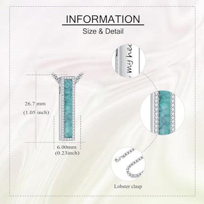 Cremation Urn Necklaces for Ashes Sterling Silver 3D Vertical Bar Memorial Pendant for Loved Ones Keepsake Cremation Jewelry Gifts for Women Men - style: Turquoise-A