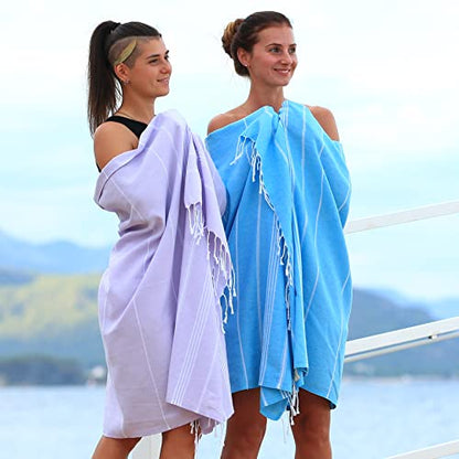 Lina Turkish Beach Towel Peshtemal (38" x 71"), Sand-Free, Large & Quick-Dry, Lightweight Pool Towels for Travel, Soft 100% Turkish Cotton & Pre-Washed, Ideal for Spa or Bath, Turquoise - color: Turquoise