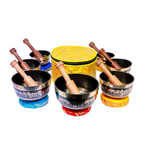 Chakra Healing Tibetan Singing Bowl Sets 7 Sets of Meditation Bowls From Nepal (Black painted)
