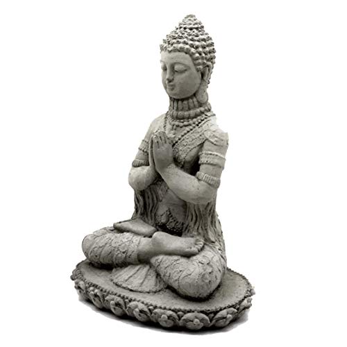 Praying Buddha Statue: Durable Solid Stone Sculpture with Aged Texture. Unique Home Décor, Garden Accent. Sealed for Outdoors. Handcrafted USA. (Antique/Gray)
