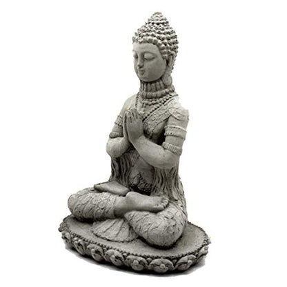 Praying Buddha Statue: Durable Solid Stone Sculpture with Aged Texture. Unique Home Décor, Garden Accent. Sealed for Outdoors. Handcrafted USA. (Antique/Gray)