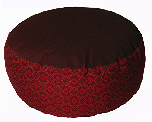 Meditation Cushion Zafu Pillow - Buckwheat and Kapok Fill - Ikat Burgundy - color: Ikat Burgundy