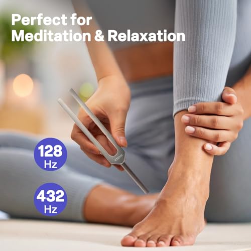 Tuning Fork Set – 128Hz 432Hz 512Hz 528Hz Weighted & Unweighted Frequency Tools with Activator, Mallet & Vegan Pouch – for Yoga, Meditation, Chakra, Ideal as a Gift