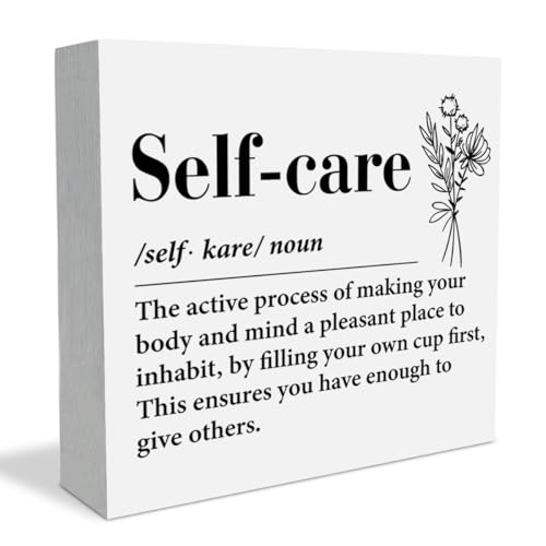 Spa Decor for Spa Room Self Care Wooden Box Sign for Home Bathroom Office Preppy Shelf Desk Table Mental Health Gifts - color: self