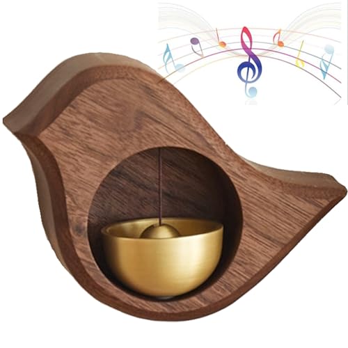 Shopkeepers Bell for Door Opening Magnetic Wood Doorbell with Brass Bell Door Chime for Entrance, Wall, Store, Wardrobe, Fridge - color: Dark Walnut, size: Small - Annunciation Bird