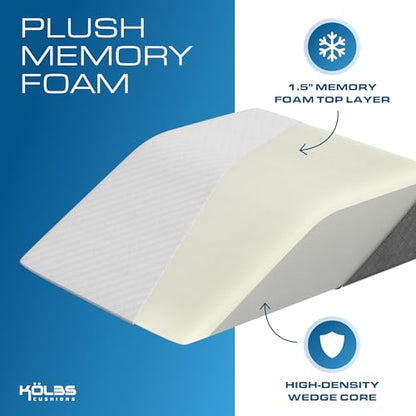 Kolbs Bed Wedge Pillow for Sleep Apnea, FSA Eligible Acid Reflux, and Back Pain Relief, with Chic Jacquard Cover - Headboard Wedges for Sleeping (Flat Top 7" Height) - size: Flat Top 7" Height