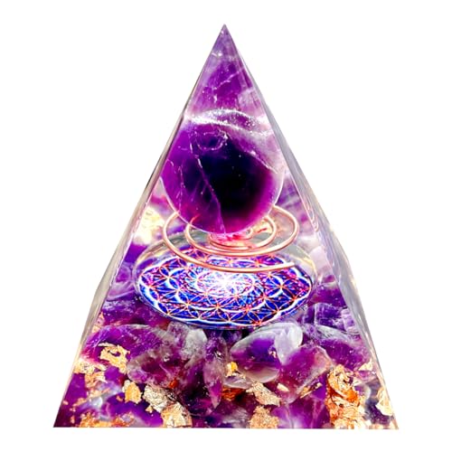 Orgone Pyramid Energy Generator,Natural Amethyst Orgonite Crystal Healing Pyramids for Reduce Stress Chakra Reiki Healing Meditation Attracts Lucky and Success,Accumulate Wealth Health(6cm) - color: Purple