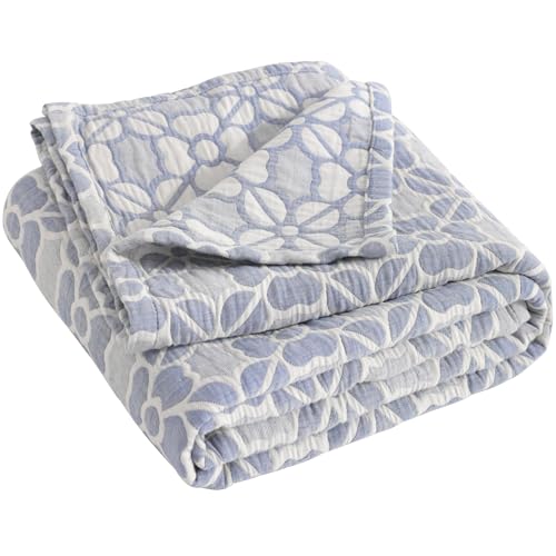 NTBAY 3 Layer Oversized Muslin Cotton Toddler Blanket, 45x60 Inches Jacquard Reversible Nursery Bed Blanket, Super Soft and Thermal Crib Blanket for All Seasons, Baby Gift, 45"x60", Blue Clover - color: Blue Clover, size: 45x60 Inch (Pack of 1)