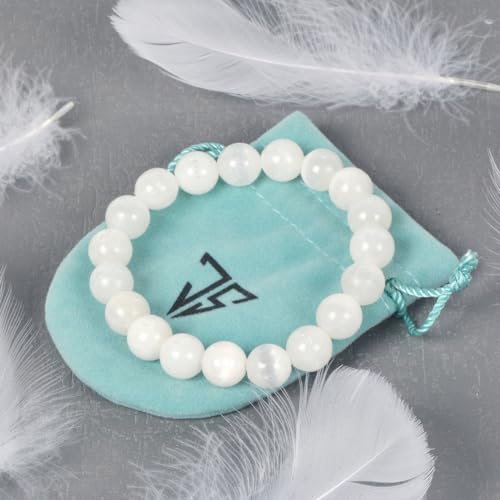 Justinstones Gemstone Crystals Chakra Beads Bracelet Crystal Healing 10mm Round Stretchable Bracelet for Her Gift - color: Cat Eye White Selenite