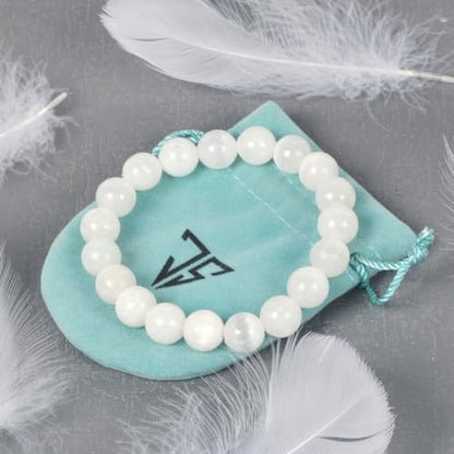 Justinstones Gemstone Crystals Chakra Beads Bracelet Crystal Healing 10mm Round Stretchable Bracelet for Her Gift - color: Cat Eye White Selenite