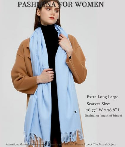 Pashmina Shawls and Wraps Scarfs for Women Wedding Party Winter Warm Long Solid Color - color: Sky Blue