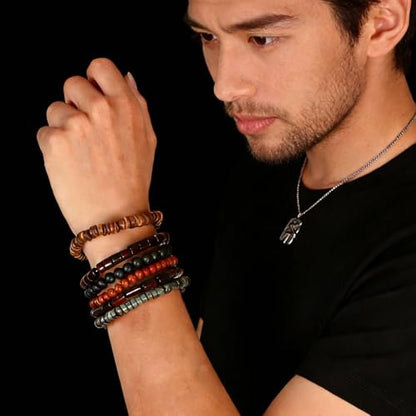 MILAKOO Mens Beaded Bracelets Tribal Wooden Elastic Adjustable Prayer Beads Wrap Cuff for Women - color: A: 6pcs