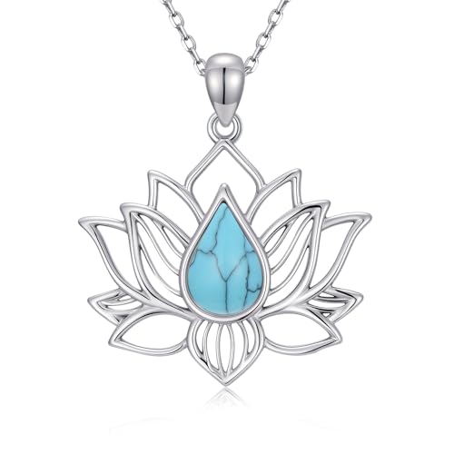 Lotus Necklaces for Women 925 Sterling Silver 7 Chakra/Yin Yang Pendant Necklace Spiritual Lotus Jewelry Birthday Yoga Gifts - style: Turquoise-Lotus