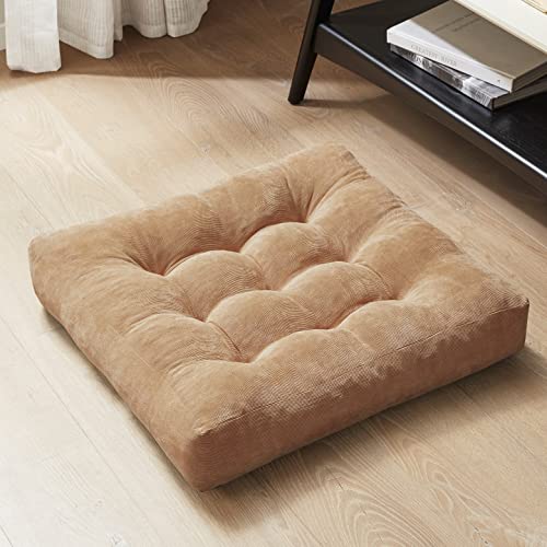 Meditation Floor Pillow, Square Large Pillows Seating for Adults, Tufted Corduroy Floor Cushion for Living Room Tatami, Coffee Brown 22x22 Inch, 1 Count (Pack of 1) - color: Square | Coffee | 1 Pack, size: 1 Pack