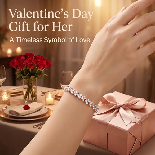 Silver Crystal Tennis Bracelet for Women – Elegant Full Zircon Sparkle, Slim Stackable Design, Secure Clasp, Dainty Luxury Jewelry Gift for Her - color: rose gold