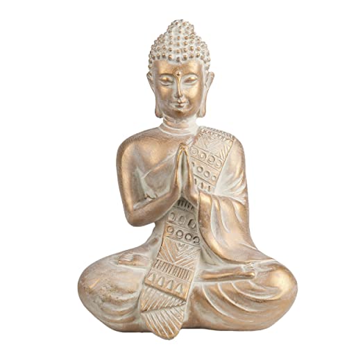 TERESA'S COLLECTIONS Buddha Statue Indoor for Zen Decor, Meditation Buddha Home Decor for Spiritual Room, Boho Gold Statue Resin for Office Table Living Room Home Decorations Gifts for Mom, 6.3"