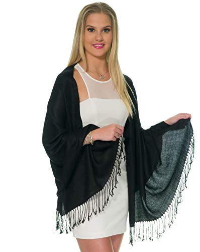 Pashmina Shawls and Wraps for Evening Dresses, Large Soft Pashminas Wedding Shawl - color: Black