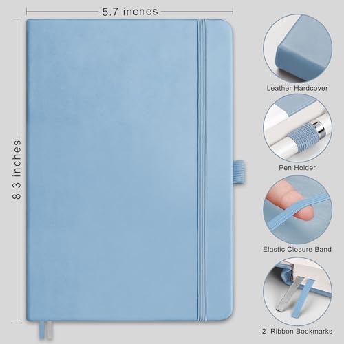RETTACY Dotted Journal Notebook, 2-Pack, 160 Numbered Pages per Pack, A5 Medium Size (5.7'' x 8.3''), 120 GSM Thick Paper, Leather Hardcover, for Journaling, Planning, Tracking (Black & Light Blue) - color: Black & Light Blue, style: Dotted