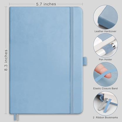 RETTACY Dotted Journal Notebook, 2-Pack, 160 Numbered Pages per Pack, A5 Medium Size (5.7'' x 8.3''), 120 GSM Thick Paper, Leather Hardcover, for Journaling, Planning, Tracking (Black & Light Blue) - color: Black & Light Blue, style: Dotted