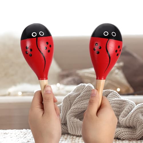 2 Pcs Maracas, 9 Inch Hand Percussion Rattles, Wooden Rumba Shaker Hand Musical Instruments with Clear Rhythm for Music Learning (Red-9 Inch) - color: Red-9 Inch