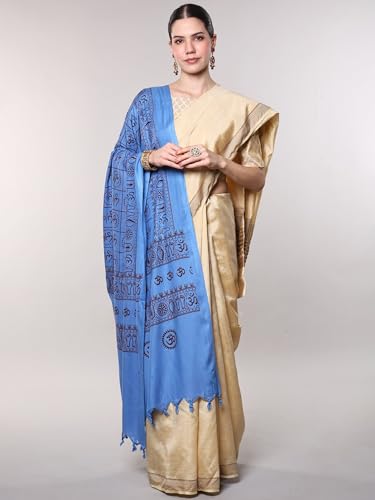 Exotic India Women's Pure Cotton Prayer Shawl with Printed Om | Religious Aum Print Pooja Mandir Wrap Stole, Scarves