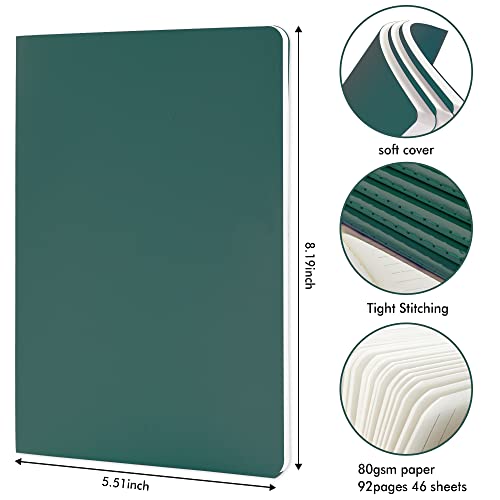 8 Pack Soft Cover Journal Bulk, Feela Notebooks College Ruled for Work, Lined Travel Journal for Women Men, Note Taking Notebook School Supplies Business Writing, 8.2” x 5.5”, A5, Dark Green - color: 8 Dark Green