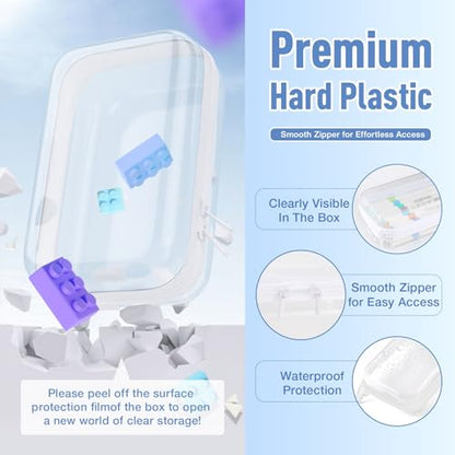 2 Pack Clear Hard Shell Zipper Case, BIiss Plastic Bins for Organizing, Clear Zipper Pouches Makeup Case & Lidded Storage Bins for Cosmetics, Puzzles, 7 x 4.3 x 2.4 Inch (Small, White) - size: 2PACK-S-WHITE