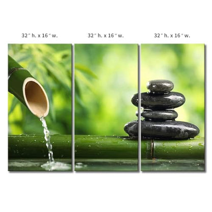 Zen Wall Art Green Spa Still Life with Bamboo Canvas Wall Art Painting Pictures Print On Canvas Botanical The Picture for Home Modern Decoration Stretched by Wooden Frame,Ready to Hang