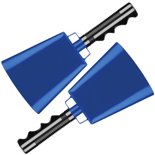 Deke Home - 2 Pack 10 Inch Steel Cowbells with Handle, Loud Noise Makers for Football, Sports, Parties, Competitions, School Spirit & Safety, Large Hand Bell for Cheering & Percussion Instrument - color: Blue, size: 10 Inch