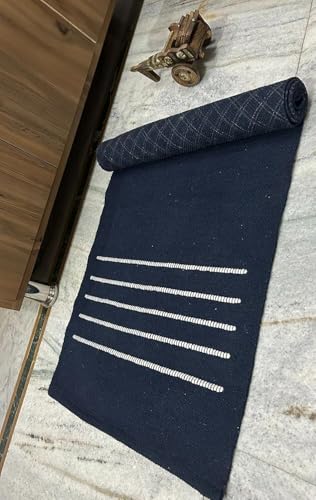 Generic Handcrafted Hand Woven Natural Organic Cotton Mat Blue Stylish Modern Carpet for Adults & Seniors Meditation Yoga Fitness and Prayer Use