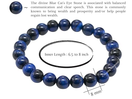 Amazing Gemstone Crystal Bracelet for Women Men's Gifts - Protection Healing Crystal Bracelet - 8mm Gemstone Beaded Stretchable Bracelet Pulseras Para Hombres Mujer Stocking Stuffers Mothers Day Gift (Blue Cat's Eye) - color: Blue Cat's Eye