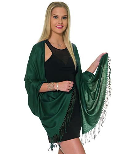 Pashmina Shawls and Wraps for Evening Dresses, Large Soft Pashminas Wedding Shawl - color: Dark Green