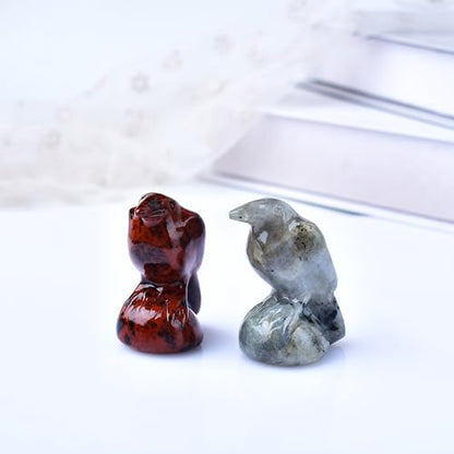 Moonstone Crystal Raven 2" Natural Crystal Handmade Sculpture Lucky Guardian Pocket Statue Healing Stone Animal Statue Office Home Decor Gift - color: Moonstone