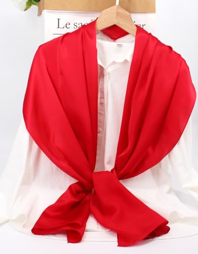 100% Mulberry Silk Long Scarf for Women Large Shawls for Headscarf and Neck- Oblong Hair Wraps with Gift Packed - color: Solid Color-red