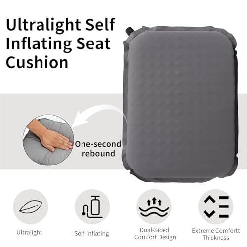 Portable Self-Inflating Seat Cushion, Memory Foam, Travel Airplane Seat Cushion, Suitable for Long Flights, Camping, Stadiums, Offices, Cars & Backpacking