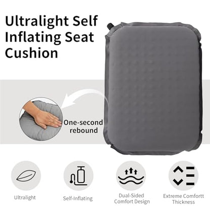 Portable Self-Inflating Seat Cushion, Memory Foam, Travel Airplane Seat Cushion, Suitable for Long Flights, Camping, Stadiums, Offices, Cars & Backpacking