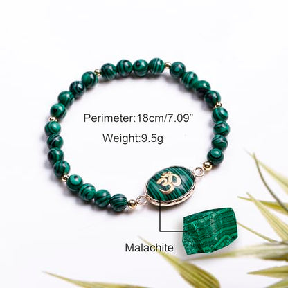 Da Piao Liang Malachite Om Yoga Bracelet - Green Beaded Meditation Jewelry For Women, Elastic Spiritual Gemstone Bracelet