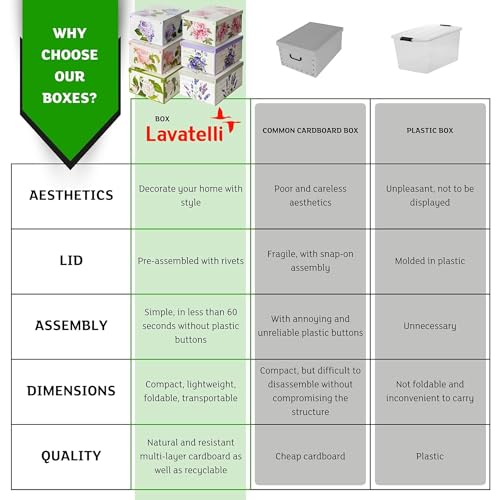 Lavatelli: Storage Box 6 Pack: Large - Flower Mix - Lid & Handles, Decorative Cardboard Organizer, Stack-Fold, Home-Clothes-Linens, 19.7 x 15.4 x 9.4