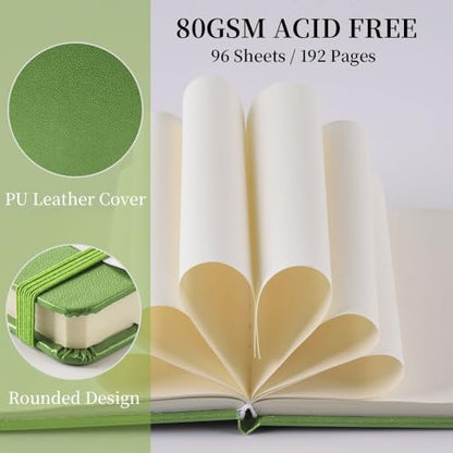E-WEICHEN Square 5x5 inches 80gsm 96sheets/192 Pages Notebooks Blank Sketchbooks Travel Journal Pocket Hardcover Paint Writing Diary Memo Planner PU Leather Cover. Green - color: PU Cover-5x5in-Green
