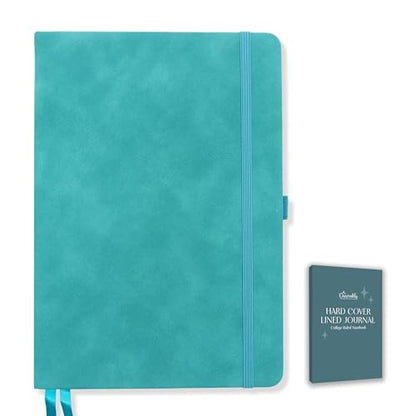 Decorably 312 Pages A5 Teal Journal Lined Notebook for Women & Men, 5.7x8.3in PU Leatherbound Hardcover, Table of Contents, Ribbon Bookmarks, Pen Holder & Back Pocket - School, Work