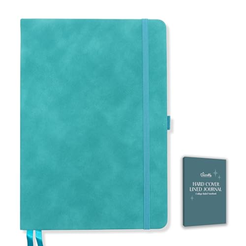 Decorably 312 Pages A5 Teal Journal Lined Notebook for Women & Men, 5.7x8.3in PU Leatherbound Hardcover, Table of Contents, Ribbon Bookmarks, Pen Holder & Back Pocket - School, Work