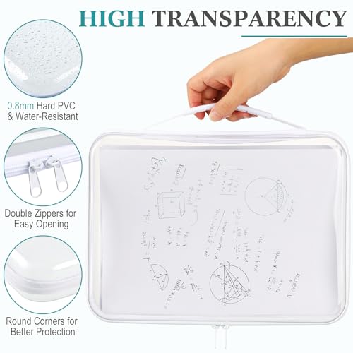 Sanwuta 4 Pcs Clear Hard Zipper Case with Handle Office Storage Cases Hard Plastic Pouches Transparent Bins for Crafts, Snacks, Cosmetics, Puzzles(12.6 x 9 x 2 Inches,White) - size: 12.6 x 9 x 2 Inches