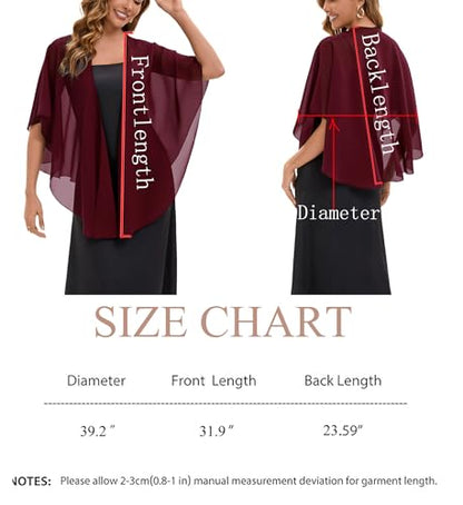 Baoqiya Chiffon Shawl Evening Scarf Shawls and Wraps for Women Wedding Party Bridal Scarves Cover Ups - color: Burgundy
