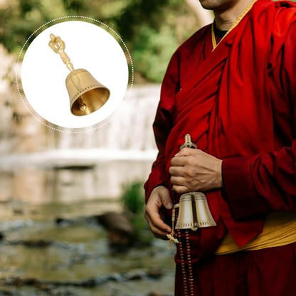 Vaguelly Portable Buddha Prayer Bell Traditional Four-point Hand Bell for Home Meditation Soothing Sound for Relief and Aesthetic Decor