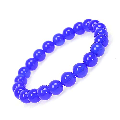 MJDCB Featured Men Women 8mm Beads Bracelet Elastic Natural Stone Yoga Bracelet Bangle 6.7" - color: Blue Agate