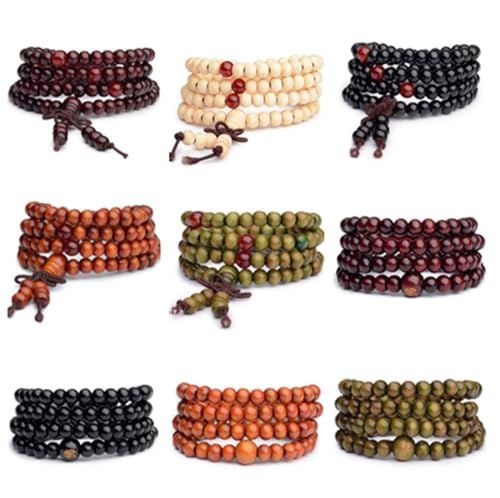 Bead Bracelets for Men and Women Unisex Mala Bracelet Beaded Tibetan Prayer Buddha Bead for Meditation - color: Black
